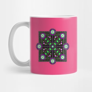 Square Pattern Mandala Pink-Green-White Mug